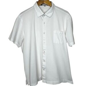 Samuelsohn Pique Cotton Button Front Short Sleeve Shirt XL White